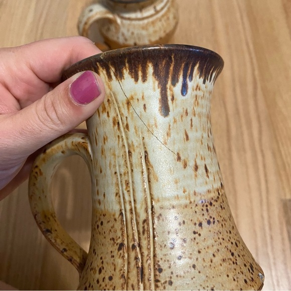 Rustic Pottery Ceramic Pitcher and Jug Set Signed Tan Boho Decor - Picture 5 of 10